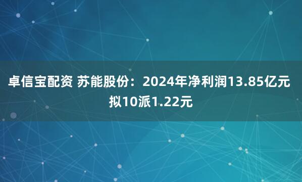 卓信宝配资 苏能股份：2024年净利润13.85亿元 拟10派1.22元